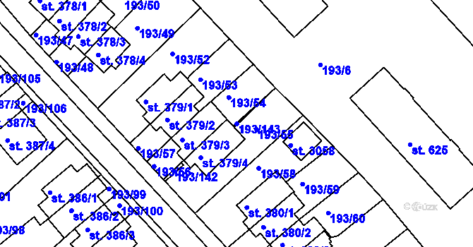 Parcela st. 193/143 v KÚ Sezimovo Ústí, Katastrální mapa