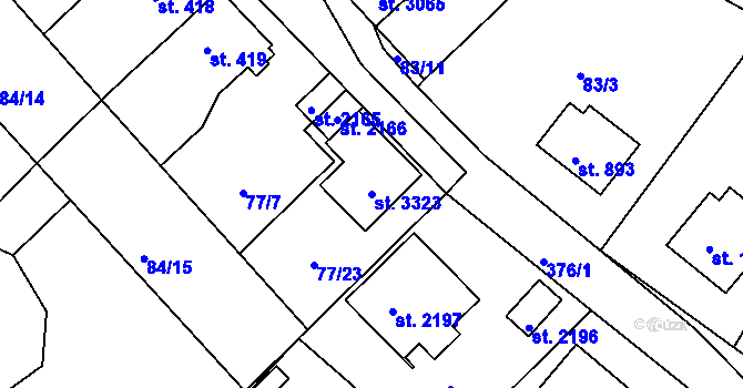 Parcela st. 3323 v KÚ Sezimovo Ústí, Katastrální mapa