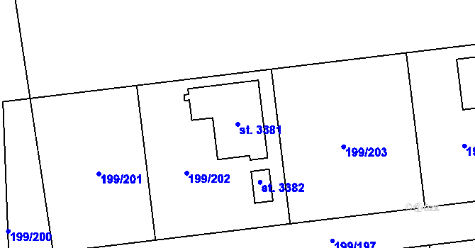 Parcela st. 3381 v KÚ Sezimovo Ústí, Katastrální mapa