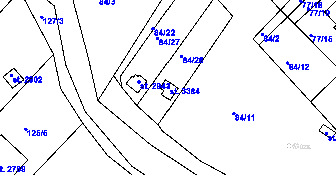 Parcela st. 3384 v KÚ Sezimovo Ústí, Katastrální mapa
