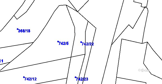 Parcela st. 742/22 v KÚ Sezimovo Ústí, Katastrální mapa