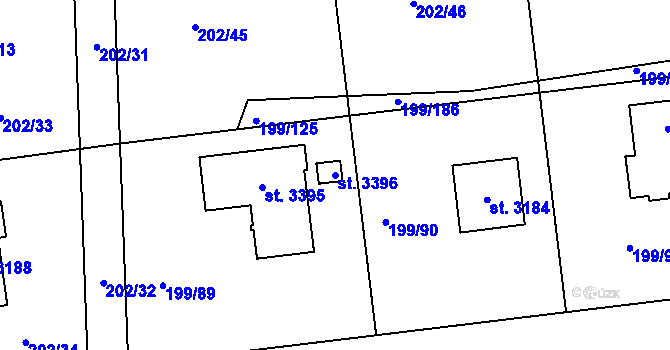 Parcela st. 3396 v KÚ Sezimovo Ústí, Katastrální mapa