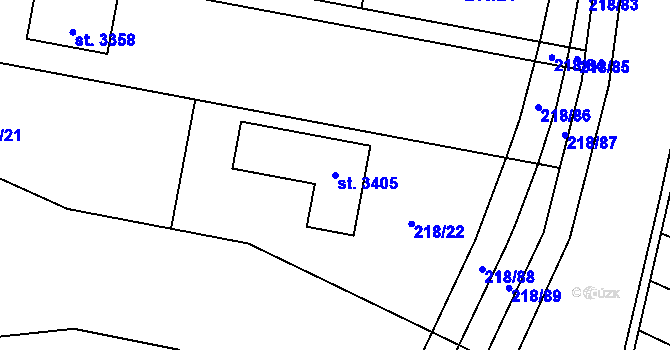 Parcela st. 3405 v KÚ Sezimovo Ústí, Katastrální mapa
