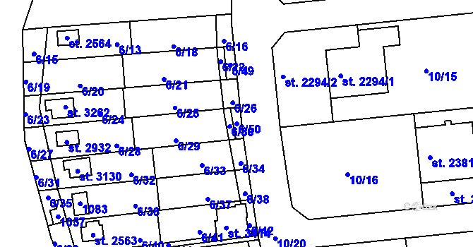 Parcela st. 6/50 v KÚ Sezimovo Ústí, Katastrální mapa