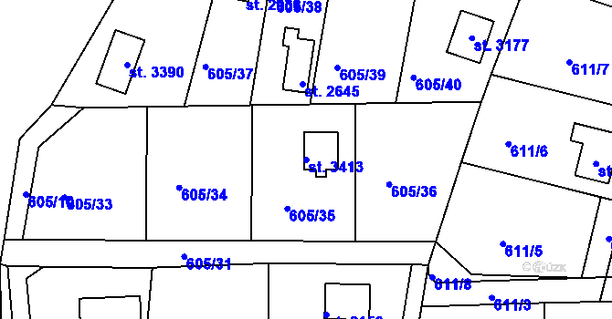 Parcela st. 3413 v KÚ Sezimovo Ústí, Katastrální mapa