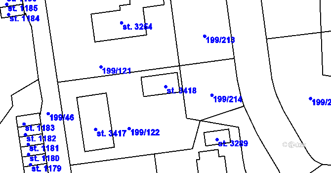 Parcela st. 3418 v KÚ Sezimovo Ústí, Katastrální mapa