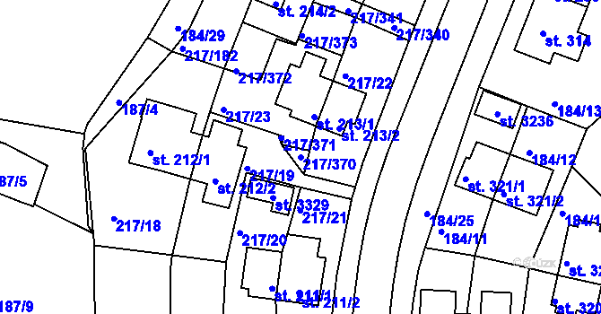 Parcela st. 217/370 v KÚ Sezimovo Ústí, Katastrální mapa