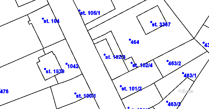 Parcela st. 102/3 v KÚ Sezimovo Ústí, Katastrální mapa