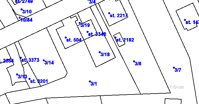 Parcela st. 3/18 v KÚ Sezimovo Ústí, Katastrální mapa