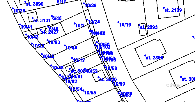 Parcela st. 10/104 v KÚ Sezimovo Ústí, Katastrální mapa