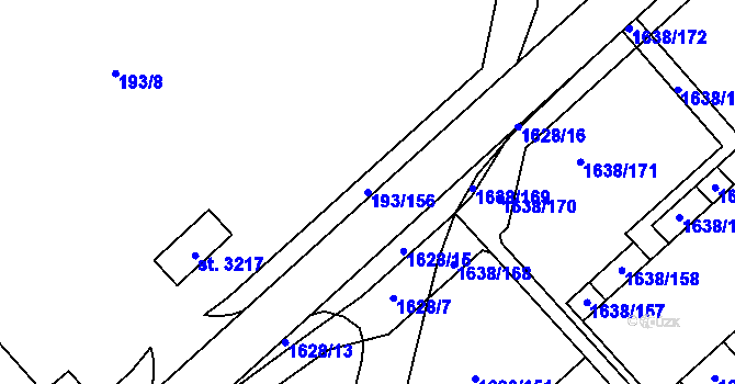 Parcela st. 193/156 v KÚ Sezimovo Ústí, Katastrální mapa
