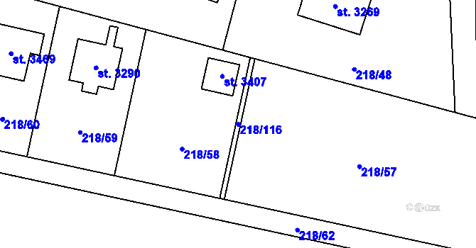 Parcela st. 218/116 v KÚ Sezimovo Ústí, Katastrální mapa