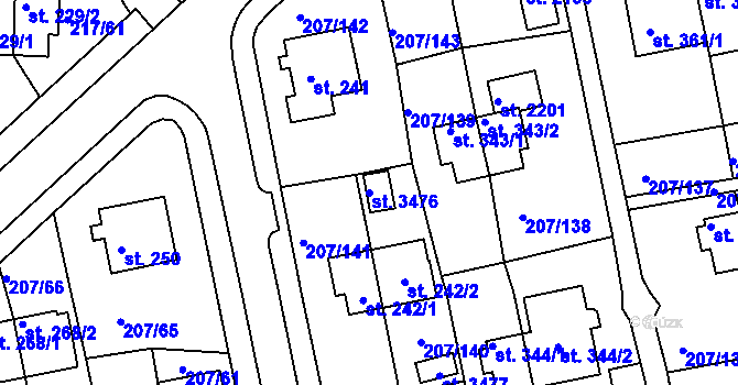 Parcela st. 3476 v KÚ Sezimovo Ústí, Katastrální mapa