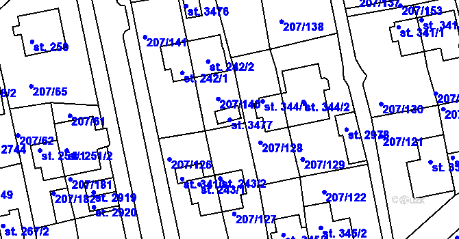 Parcela st. 3477 v KÚ Sezimovo Ústí, Katastrální mapa