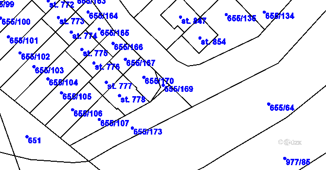 Parcela st. 655/169 v KÚ Květnice, Katastrální mapa