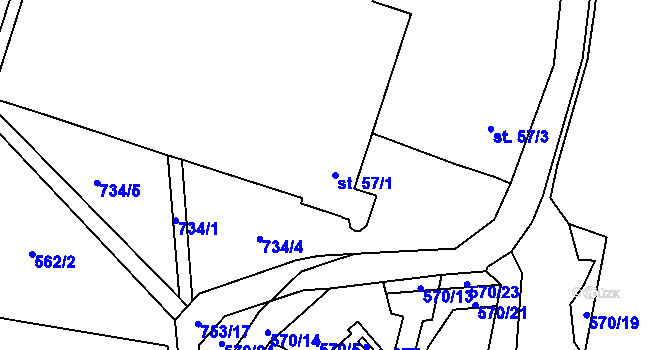 Parcela st. 57/1 v KÚ Květnice, Katastrální mapa