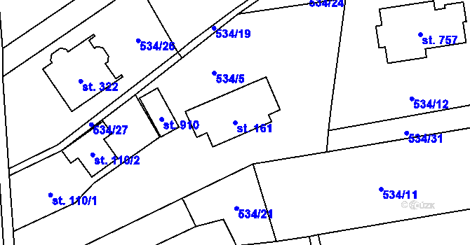 Parcela st. 161 v KÚ Květnice, Katastrální mapa