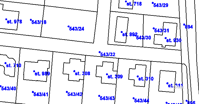 Parcela st. 543/32 v KÚ Květnice, Katastrální mapa