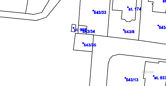 Parcela st. 543/35 v KÚ Květnice, Katastrální mapa