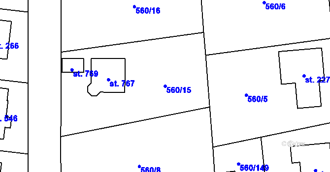Parcela st. 560/15 v KÚ Květnice, Katastrální mapa