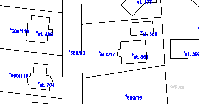 Parcela st. 560/17 v KÚ Květnice, Katastrální mapa