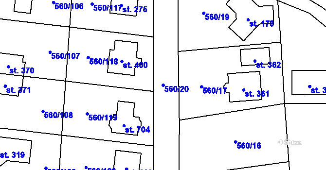 Parcela st. 560/20 v KÚ Květnice, Katastrální mapa