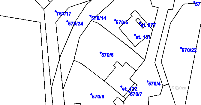 Parcela st. 570/6 v KÚ Květnice, Katastrální mapa