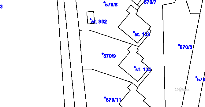 Parcela st. 570/9 v KÚ Květnice, Katastrální mapa