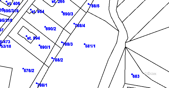 Parcela st. 581/1 v KÚ Květnice, Katastrální mapa
