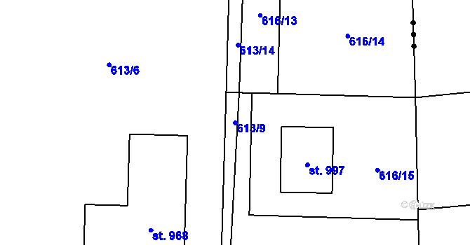 Parcela st. 613/9 v KÚ Květnice, Katastrální mapa