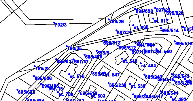 Parcela st. 695/6 v KÚ Květnice, Katastrální mapa