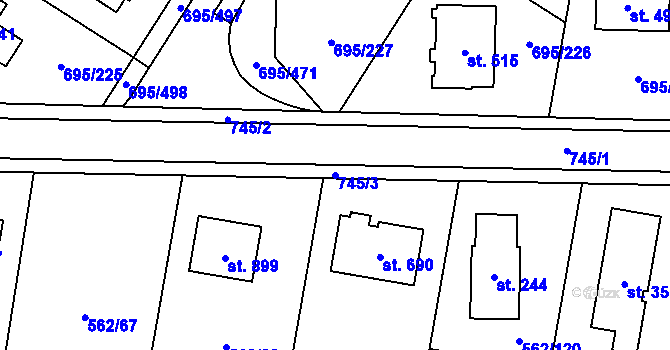 Parcela st. 745/3 v KÚ Květnice, Katastrální mapa