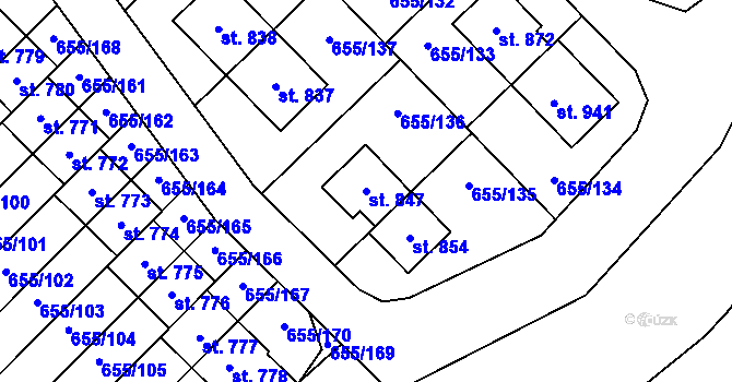 Parcela st. 847 v KÚ Květnice, Katastrální mapa