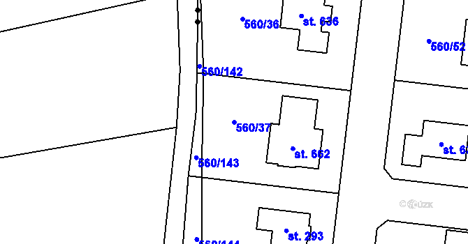 Parcela st. 560/37 v KÚ Květnice, Katastrální mapa