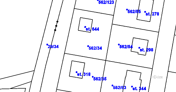 Parcela st. 562/34 v KÚ Květnice, Katastrální mapa
