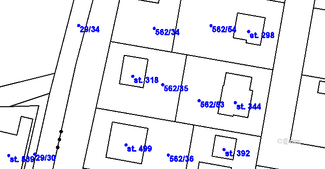 Parcela st. 562/35 v KÚ Květnice, Katastrální mapa