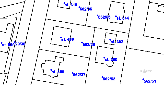 Parcela st. 562/36 v KÚ Květnice, Katastrální mapa