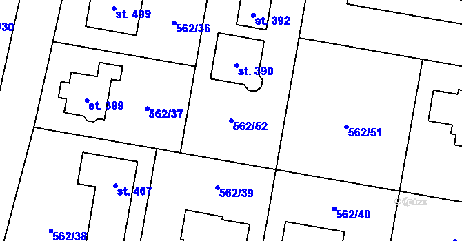 Parcela st. 562/52 v KÚ Květnice, Katastrální mapa