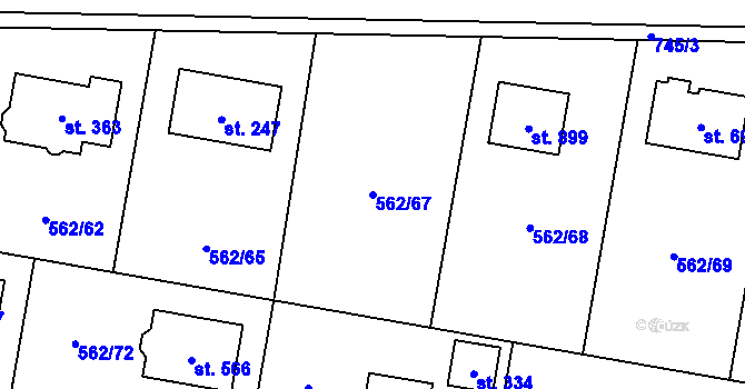 Parcela st. 562/67 v KÚ Květnice, Katastrální mapa