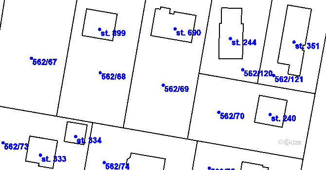 Parcela st. 562/69 v KÚ Květnice, Katastrální mapa