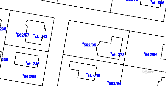 Parcela st. 562/95 v KÚ Květnice, Katastrální mapa
