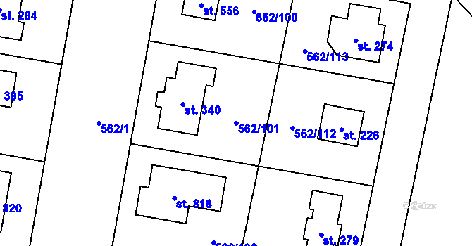 Parcela st. 562/101 v KÚ Květnice, Katastrální mapa