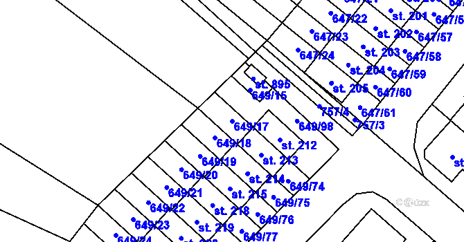 Parcela st. 649/17 v KÚ Květnice, Katastrální mapa