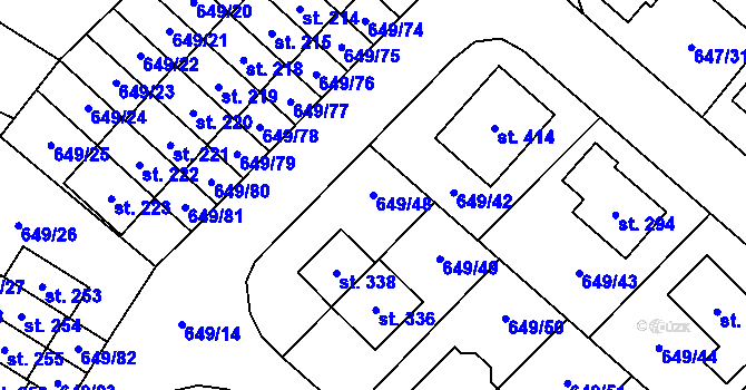 Parcela st. 649/48 v KÚ Květnice, Katastrální mapa