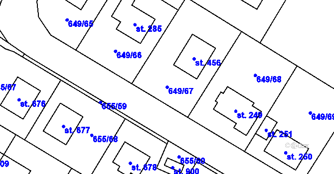 Parcela st. 649/67 v KÚ Květnice, Katastrální mapa