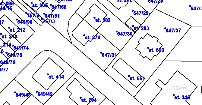 Parcela st. 647/31 v KÚ Květnice, Katastrální mapa