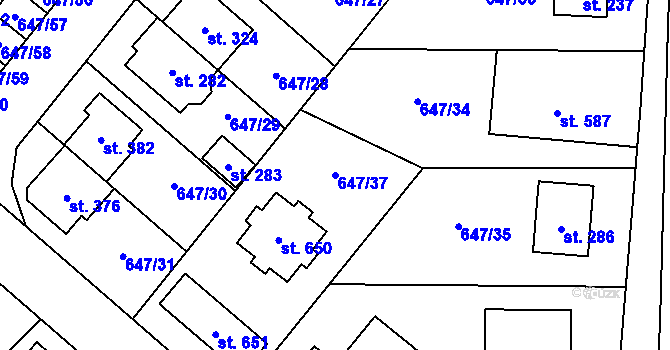 Parcela st. 647/37 v KÚ Květnice, Katastrální mapa