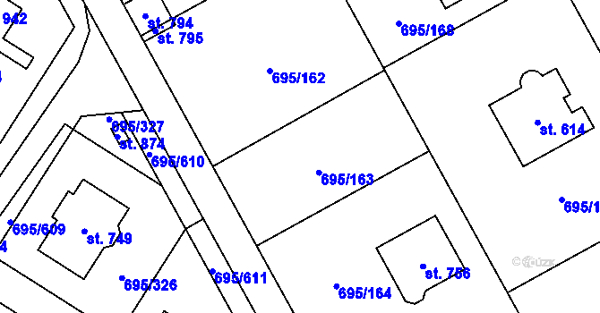 Parcela st. 695/163 v KÚ Květnice, Katastrální mapa