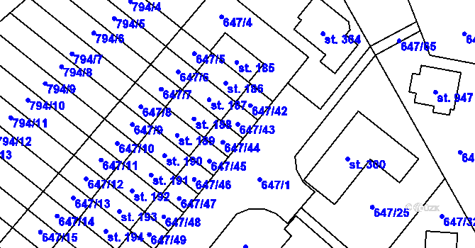 Parcela st. 647/43 v KÚ Květnice, Katastrální mapa