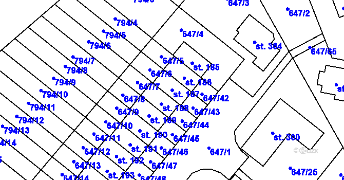 Parcela st. 187 v KÚ Květnice, Katastrální mapa